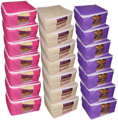 

Funkroo High Quality Combo deal Large 10 inch bridal 7pc Pink saree cover 7pc purple sari cover and 7pc cream saree box gift organizer bag vanity pouch Capacity 10-15 Units Saree Each Keep saree/Suit/Travelling Pouch(Pink, Cream, Purple)