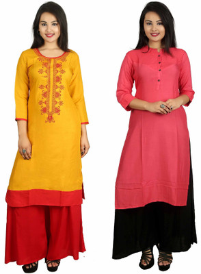 Ginny Fashion Casual Printed Women Kurti(Pack of 2, Yellow, Pink) Flipkart