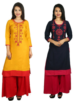 Ginny Fashion Casual Printed Women Kurti(Pack of 2, Yellow, Blue) Flipkart