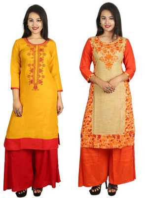 Irija Market Casual Printed Women Kurti(Pack of 2, Yellow, Orange) Flipkart