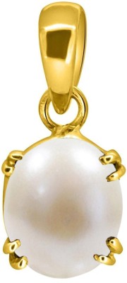 TEJVIJ AND SONS 3.25 Ratti Natural Pearl Moti Panchdhatu Pendent Gold Plated GLI Certified Gold-plated Pearl Metal Pendant