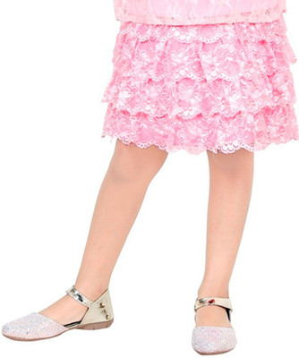 

nukids Short For Girl's Party Self Design Cotton(Pink, Pack of 1, Tamota