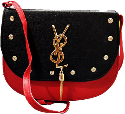 

KANDK KREATION Women Casual Red, Black PU Sling Bag, Black;red