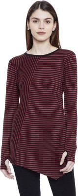 HYPERNATION Striped Women Round Neck Red, Black T-Shirt