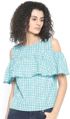 Style Quotient Casual Half Sleeve Checkered Women Blue Top