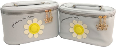 

Shopkooky Floral Vanity Bag Jewelry box organizer for wedding bangles multi storage kit cum utility boxes for girls for keeping essentials on dressing table - Pack of 2 Multi Purpose Vanity Box(Grey)
