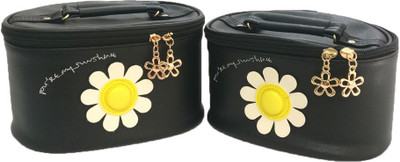 

Shopkooky Floral Vanity Bag Jewelry box organizer for wedding bangles multi storage kit cum utility boxes for girls for keeping essentials on dressing table - Pack of 2 Makeup and Jewellery Vanity Box(Black)