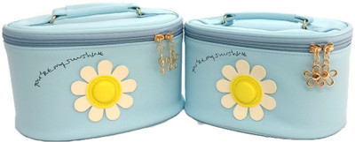 

Shopkooky Floral Vanity Bag Jewellery box organiser for wedding bangles multi storage kit cum utility boxes for girls for keeping essentials on dressing table - Pack of 2 Multi Purpose Vanity Box(Blue)