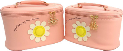 

Shopkooky Floral Vanity Bag Jewelry box organizer for wedding bangles multi storage kit cum utility boxes for girls for keeping essentials on dressing table - Pack of 2 Multi Purpose Vanity Box(Pink)