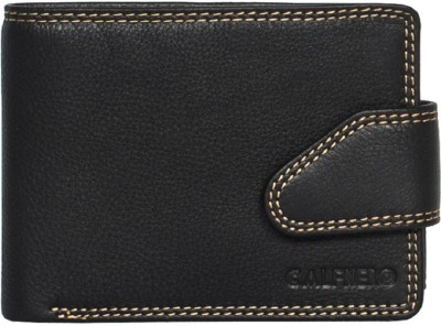 Calfnero Men Black Genuine Leather Wallet(6 Card Slots)