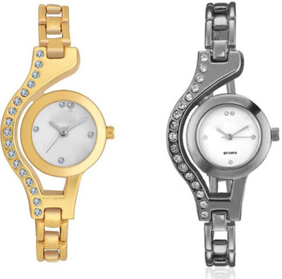 

varni fashion Stylish Diamond White Dial Golden And Silver Chain Girls Wrist Watch Combo For Women Watch - For Women