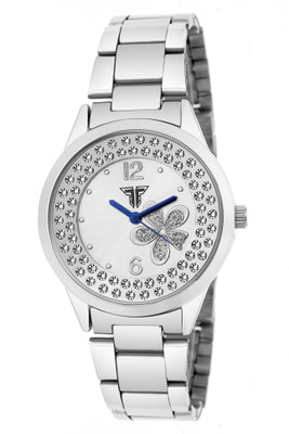 

Traktime Women's Silver Watch | Rounded Silver Crystal | Floral Crystal With Silver Dial and Stainless Steel Strap Watch - For Women