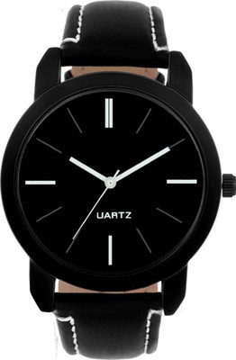 

FabSale New Fashionable Stylish Men Black Dial Black Contrast Stitching Leather Strap Watch Watch - For Boys