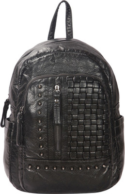 Bagkok Black PU Backpack 5 L Backpack(Black)