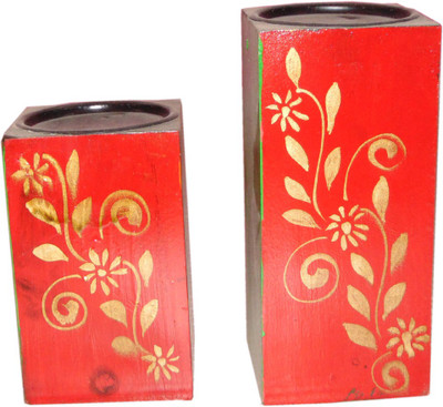 

AKHANIHANDICRAFTS Akhani Handicrafts Multicolor Hand Painted Wooden Antique Candle Holder Set of 2 Candle(Multicolor, Pack of 2)