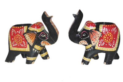 

AKHANIHANDICRAFTS Akhani Handicrafts Multicolor Wooden Hand Painted Decorative Elephant Candle Stand Set of 2 Candle(Multicolor, Pack of 2)