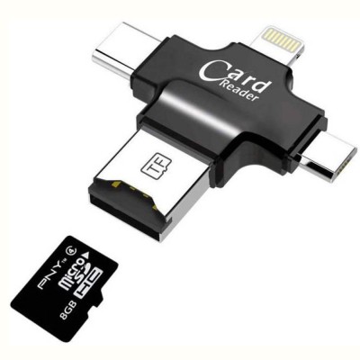 USB 4 in 1 Multi Function All In One Card Reader Four port: lightning / Type C / Micro / Card reader - 3.0 and Micro-2.0 OTG Supported include Micro SD Card Slot for Android and Iphone OTG enabled Smartphone for Samsung Iphone 7 Google Pixel Card Reader Card Reader(Black)
