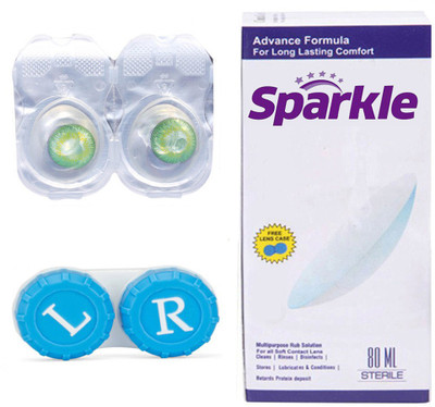 Sparkle 1 Pair ( Green) Zero Power Monthly(Zero Power, Colored Contact Lenses, Pack of 1)