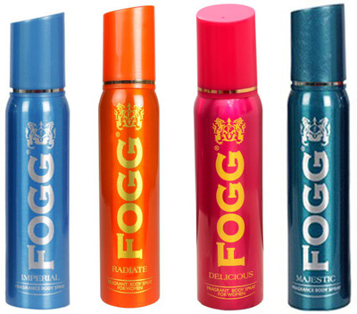 

Fogg MAJESTIC DEODORANT120 ML+IMPERIAL DEODORANT 120 ML+DELICIOUS DEODORANT 120 ML+RADIATE DEODORANT 120 ML Deodorant Spray - For Men & Women(120 ml, Pack of 4)