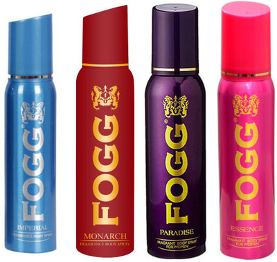

Fogg IMPERIAL DEODORANT 120 ML+MONARCH DEODORANT 120 ML+ ESSENCE DEODORANT 120 ML+PARADISE DEODORANT 120 ML Deodorant Spray - For Men & Women(120 ml, Pack of 4)
