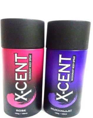 

X-CENT ROSE AND MUKHALLAT Deodorant Spray - For Men(300 ml, Pack of 2)