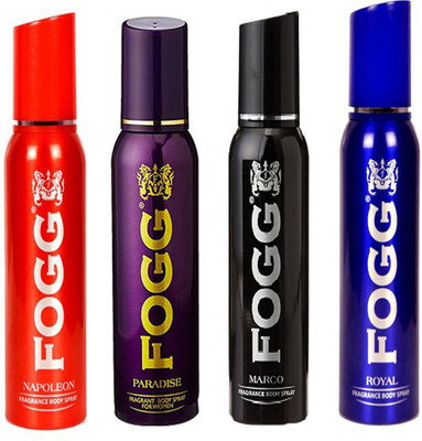 

Fogg ROYAL DEODORANT 120 ML+ MARCO DEODORANT 120 ML+NAPOLEON DEODORANT 120 ML+PARADISE DEODORANT 120 ML Deodorant Spray - For Men & Women(120 ml, Pack of 4)