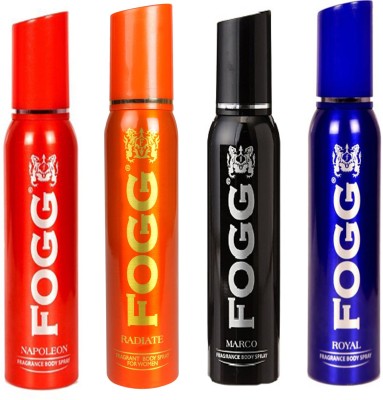 1% on FOGG ROYAL DEODORANT 120 ML+MARCO DEODORANT 120 DEODORANT 120 ML+RADIATE DEODORANT ML Deodorant Spray - For Men & Women(120 ml, Pack of 4) on Flipkart | PaisaWapas.com