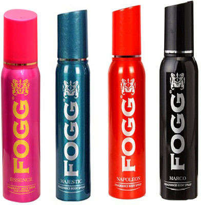 

Fogg MARCO DEODORANT 120 ML+ NAPOLEON DEODORANT 120 ML+MAJESTIC DEODORANT 120 ML+ESSENCE DEODORANT 120 ML Deodorant Spray - For Men & Women(120 ml, Pack of 4)