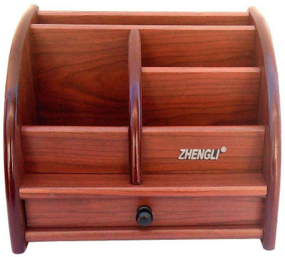 

Sublime Arts 5 Compartments Wooden Card & Pen Holder(Brown)
