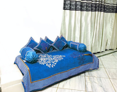 Nanki's Chenille Abstract Diwan Set(Blue)