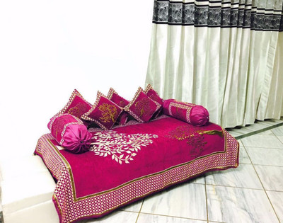 Byloom Chenille Abstract Diwan Set(Pink)