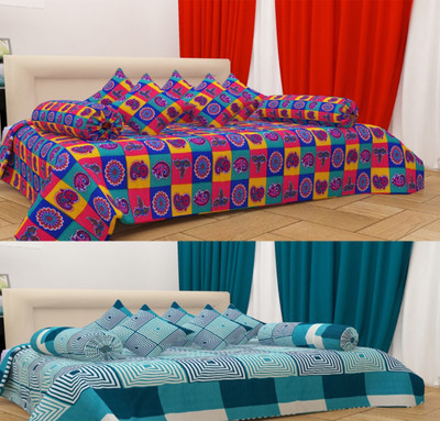 Hot Dealzz Cotton Floral Diwan Set(Multicolor)