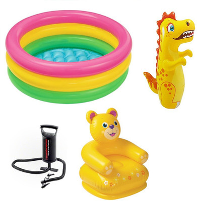 

DINAARKAN COMBO OF 2 FEET BATH TUB AND 2.5 FEET INFLATABLE TEDDY CHAIR AND 3 FEET INFLATABLE HIT ME DRAGON WITH AIR PUMP Inflatable Pool(Multicolor)