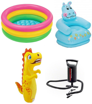 

DINAARKAN COMBO OF 2 FEET BATH TUB AND 2.5 FEET INFLATABLE HIPPO CHAIR AND 3 FEET INFLATABLE HIT ME DRAGON WITH AIR PUMP Inflatable Pool(Multicolor)
