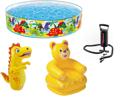 

DINAARKAN COMBO OF 4 FEET BATH TUB AND 2.5 FEET INFLATABLE TEDDY CHAIR AND 3 FEET INFLATABLE HIT ME DRAGON WITH AIR PUMP Inflatable Pool(Multicolor)