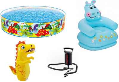 

DINAARKAN COMBO OF 4 FEET BATH TUB AND 2.5 FEET INFLATABLE HIPPO CHAIR AND 3 FEET INFLATABLE HIT ME DRAGON WITH AIR PUMP Inflatable Pool(Multicolor)