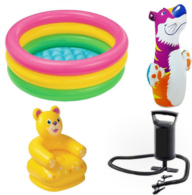 

DINAARKAN COMBO OF 2 FEET BATH TUB AND 2.5 FEET INFLATABLE TEDDY CHAIR AND 3 FEET INFLATABLE HIT ME TIGER WITH AIR PUMP Inflatable Pool(Multicolor)