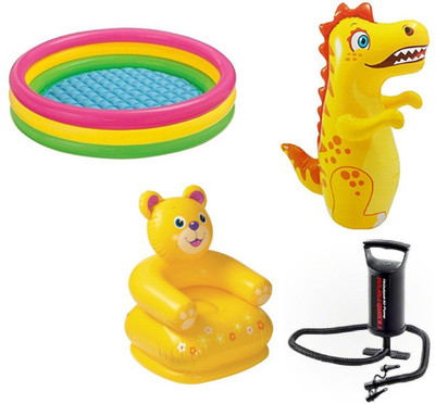 

DINAARKAN COMBO OF 3 FEET BATH TUB AND 2.5 FEET INFLATABLE TEDDY CHAIR AND 3 FEET INFLATABLE HIT ME DRAGON WITH AIR PUMP Inflatable Pool(Multicolor)