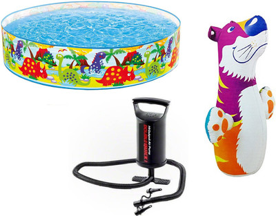 

DINAARKAN COMBO OF 4 FEET BATH TUB AND 3 FEET INFLATABLE HIT ME TIGER WITH AIR PUMP Inflatable Pool(Multicolor)