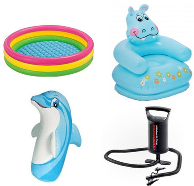 

DINAARKAN COMBO OF 3 FEET BATH TUB AND 2.5 FEET INFLATABLE HIPPO CHAIR AND 3 FEET INFLATABLE HIT ME DOLPHIN WITH AIR PUMP Inflatable Pool(Multicolor)