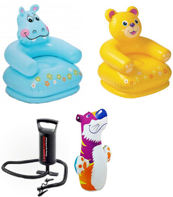 

DINAARKAN COMBO OF 3 FEET INFLATABLE HIT ME TIGER AND 2.5 FEET INFLATABLE TEDDY AND 2.5 FEET HIPPO CHAIR WITH AIR PUMP Inflatable Bouncer(Multicolor)