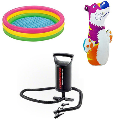 

DINAARKAN COMBO OF 3 FEET BATH TUB AND 3 FEET INFLATABLE HIT ME TIGER WITH AIR PUMP Inflatable Pool(Multicolor)