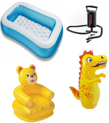 

DINAARKAN COMBO OF 5 FEET BATH TUB AND 2.5 FEET INFLATABLE TEDDY CHAIR AND 3 FEET INFLATABLE HIT ME DRAGON WITH AIR PUMP Inflatable Pool(Multicolor)