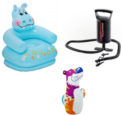 

DINAARKAN COMBO OF 3 FEET INFLATABLE HIT ME TIGER AND 2.5 FEET INFLATABLE HIPPO CHAIR WITH AIR PUMP Inflatable Bouncer(Multicolor)