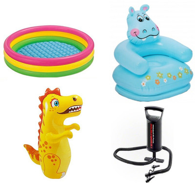 

DINAARKAN COMBO OF 3 FEET BATH TUB AND 2.5 FEET INFLATABLE HIPPO CHAIR AND 3 FEET INFLATABLE HIT ME DRAGON WITH AIR PUMP Inflatable Pool(Multicolor)