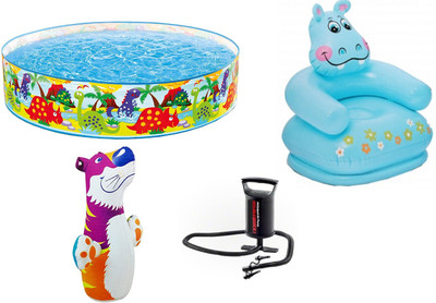

DINAARKAN COMBO OF 4 FEET BATH TUB AND 2.5 FEET INFLATABLE HIPPO CHAIR AND 3 FEET INFLATABLE HIT ME TIGER WITH AIR PUMP Inflatable Pool(Multicolor)
