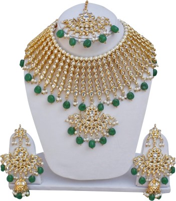 Lucky Jewellery Alloy Gold-plated Green Jewellery Set(Pack of 1)