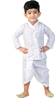 BAHUBALI Boys Festive & Party Dhoti & Kurta Set(White Pack of 2)