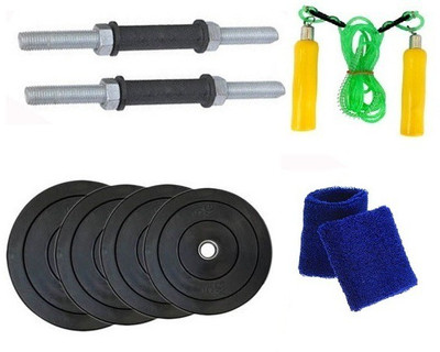 

HEALTH FIT INDIA ONLINE SERES : NICKLE DUMBELL RODS , 4 KG ( 1 KG X 4 ) WEIGHT PLATES , WOODEN HANDLE SKIPING ROPE , SWEAT BAND Gym & Fitness Kit