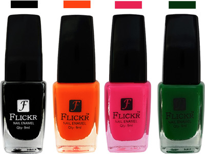 

Flickr EXTRA SHINE and SPEED DRY Nail Polish Black,Orange,Bright Pink,Green(Pack of 4)